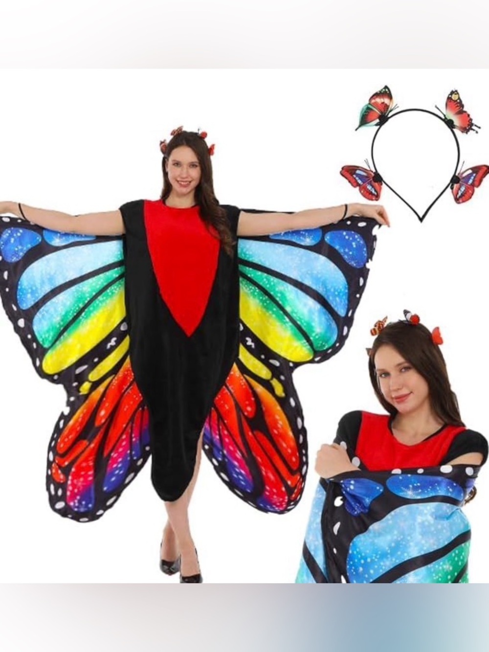 Rainbow Butterfly Costume with Headband - Multicolor